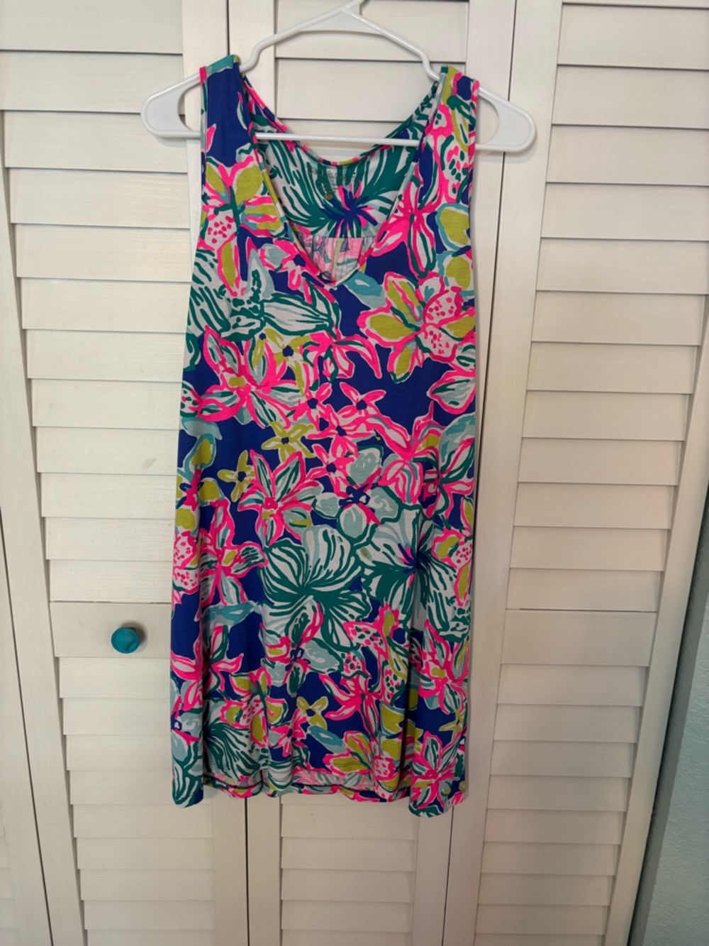 Lilly Pulitzer Floral Sleeveless V-Neck Shift Dress - Navy, Hot Pink & Teal